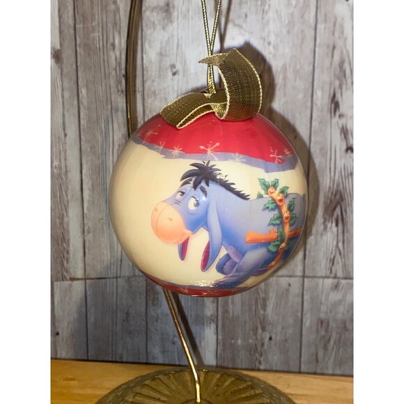 Disney Winnie The Pooh Eeyore Christmas Ornament With Gold Ribbon Decoupage Look - Picture 1 of 7